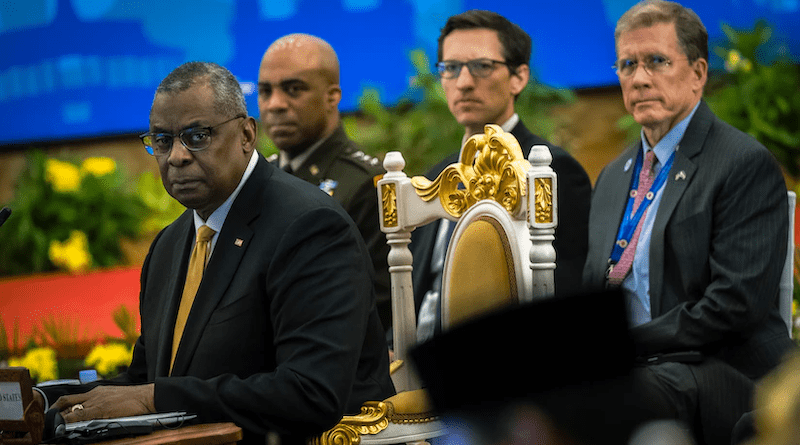 Secretary of Defense Lloyd J. Austin III delivers remarks at the Association of Southeast Asian Nations’ meeting of defense ministers in Siem Reap, Cambodia, Nov. 22, 2022. Photo Credit: Chad J. McNeeley, DOD