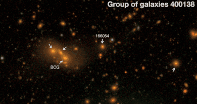 Light 'between' the groups of galaxies – the 'intra-group light' – however dim, is radiated from stars stripped from their home galaxy. Image: Supplied. CREDIT: Martínez-Lombilla et al./UNSW Sydney
