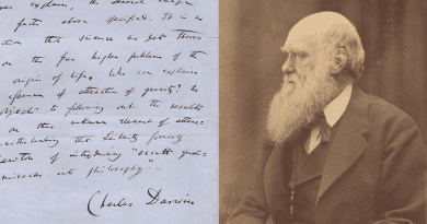 Darwin’s hand-written quote from Origin of Species (left) for the Autographic Mirror magazine.