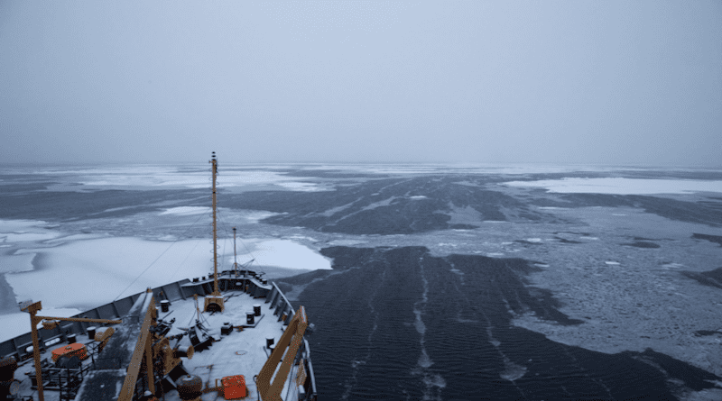A ship-based view of the Arctic Ocean in October 2015, when the ocean’s surface is beginning to freeze. In January, when the massive 2022 cyclone occurred, large sections of the Arctic Ocean would be covered in a layer of sea ice. CREDIT: Ed Blanchard-Wrigglesworth/University of Washington
