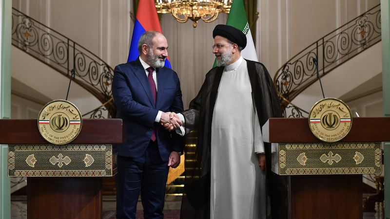 Armenian Prime Minister Nikol Pashinyan with Iran's President Ebrahim Raisi. Photo Credit: primeminister.am