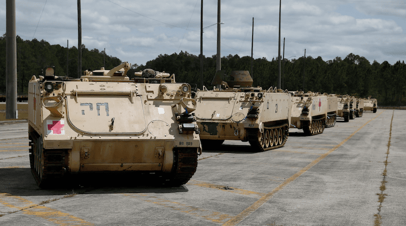 M113 Armored Personnel Carriers get ready to be shipped to Ukraine from Fort Stewart, Georgia. Photo Credit: Army Sgt. Aaliyah Craven