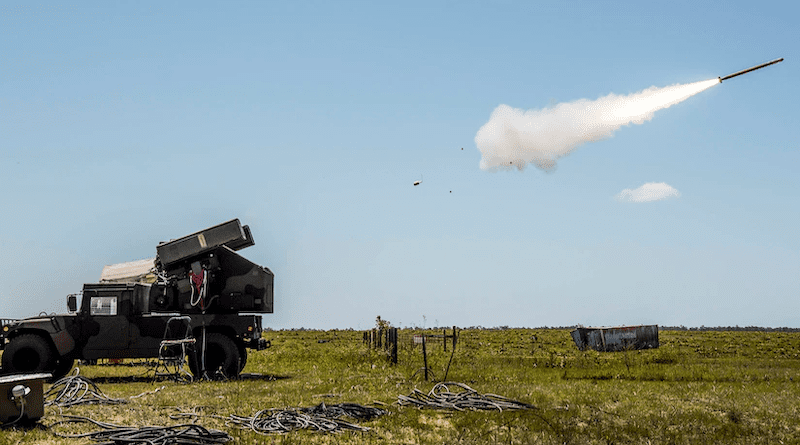 A Stinger missile is fired downrange from an Army Avenger vehicle at the Eglin Air Force Base range, April 20, 2017. Photo Credit: Samuel King Jr., Air Force