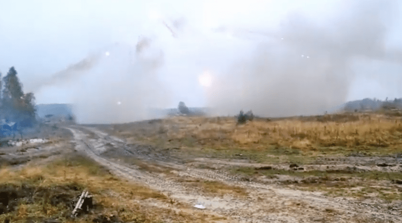 Ukrainian troops fire rockets on Russian forces. Photo Credit: Screenshot Ukraine Defense Ministry video