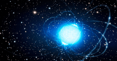 This artist’s impression shows a magnetar in the star cluster Westerlund 1. CREDIT: ESO/L. Calçada. https://www.eso.org/public/images/eso1415a/