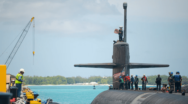 Ohio-class ballistic-missile submarine USS West Virginia conducts a port visit at U.S. Navy Support Facility, Diego Garcia during a scheduled patrol, Oct. 25, 2022. Photo Credit: Navy Petty Officer 2nd Class Jan David De Luna Mercado