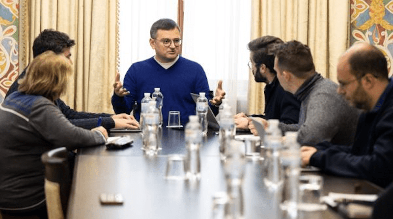Ukraine's Minister of Foreign Affairs, Dmytro Kuleba, speaking to journalists, Dec. 9, 2022. Photo Credit: Marcin Mazur, CNA