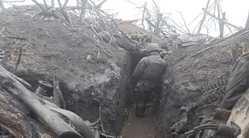 Ukrainian soldier in trench near Bakhmut, Donbas in Ukraine. Photo Credit: Mil.gov.ua, Wikipedia Commons