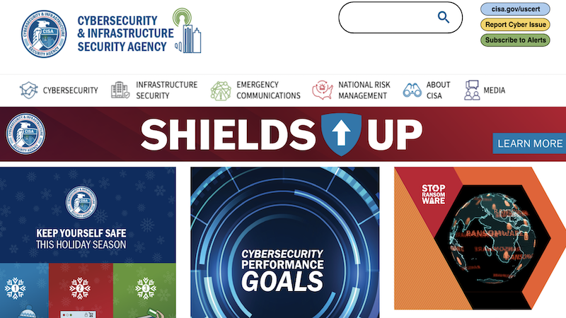 Screenshot of Cybersecurity and Infrastructure Security Agency website