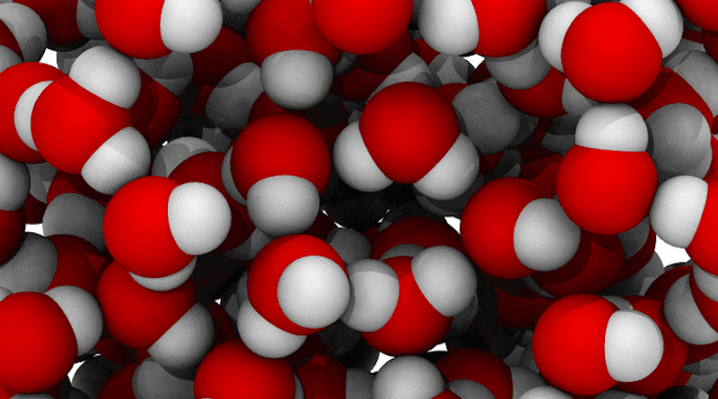 Molecular simulation results showing how water molecules move and structure around one another in the high density liquid phase. CREDIT: Georgia Tech