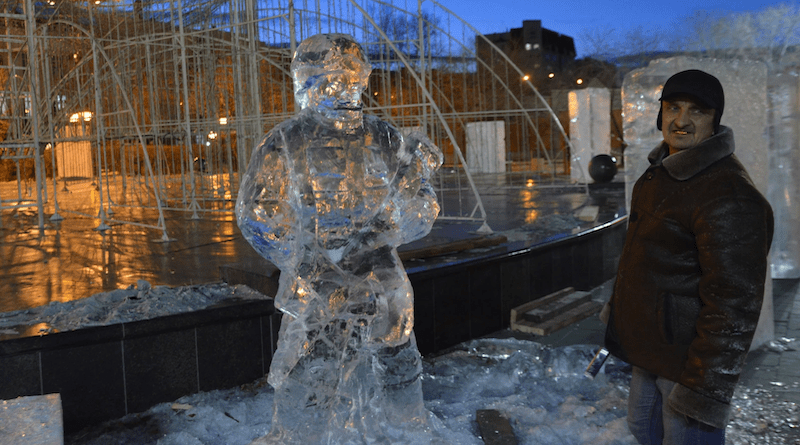 An ice sculptor at work. Photo Credit: H.H., RFE/RL
