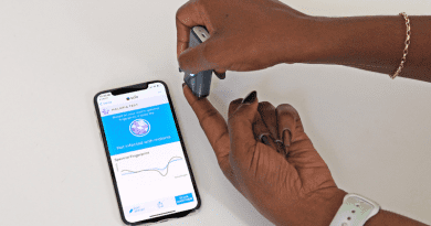 A smartphone-operated spectrometer has been developed to detect changes in blood caused by malaria. Copyright: University of Queensland. This image has been cropped.