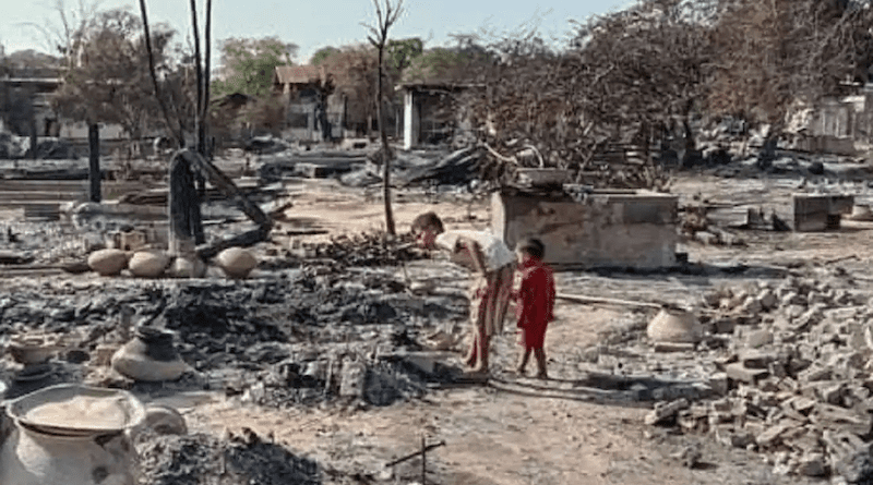 The remains of houses in Chan Thar village in Sagaing region which were set on fire by junta forces on June 7. (Photo supplied)