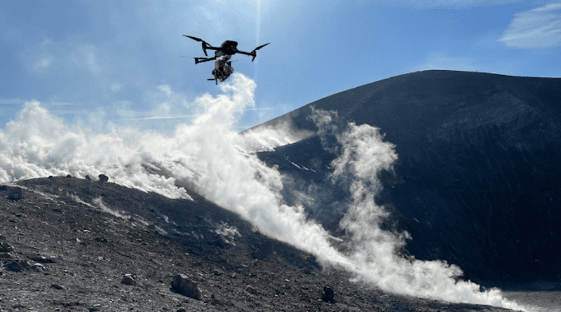 The research drone in action on the island of Vulcano at the southern boundary of the Aeolian Islands CREDIT: photo/©: Hoffmann group