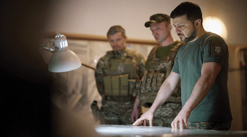 President Volodymyr Zelensky reviews military plans during working trip to Dnipropetrovsk region, July 8, 2022, to counter Russia’s invasion and crimes against Ukrainian state Photo Credit: President of Ukraine