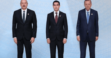 The President of the Republic of Azerbaijan Ilham Aliyev, President of Turkmenistan Serdar Berdimuhamedov and the President of the Republic of Turkiye Recep Tayyip Erdogan at the First Trilateral Summit. Photo Credit: Ministry of Foreign Affairs of Turkmenistan.