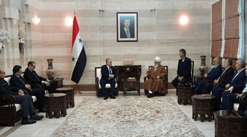 Syrian Prime Minister Hussein Arnous with Iranian cleric Hassan Akhtari, the head of the Syrian-Iranian People's Friendship Association. Photo Credit: Tasnim News Agency