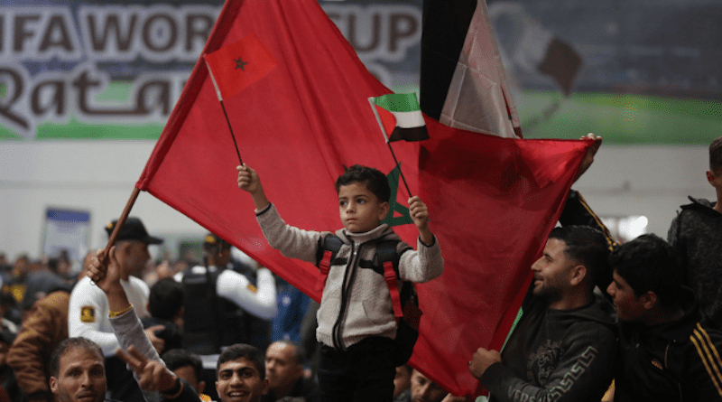 Palestinians in Gaza gathered in large numbers to watch the Morocco-Portugal game at World Cup’s quarterfinals. (Photo: Mahmoud Ajjour, The Palestine Chronicle)