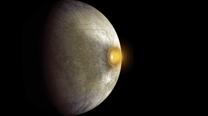 An artist's concept of a comet or asteroid impact on Jupiter's moon Europa. Credit: NASA/JPL-Caltech