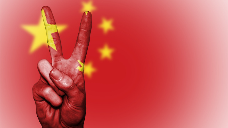 China Flag Banner Peace Hand