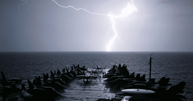 Ship Aircraft Carrier Planes Aircraft Sky Clouds Storm Lightning