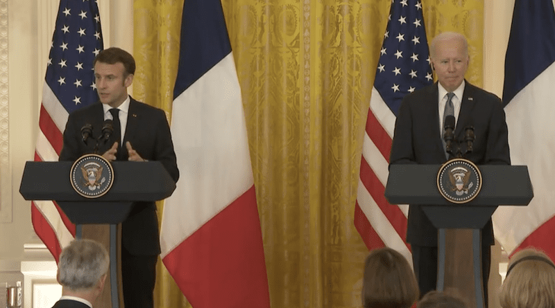 President Emmanuel Macron of France with US President Joe Biden. Photo Credit: White House video screenshot