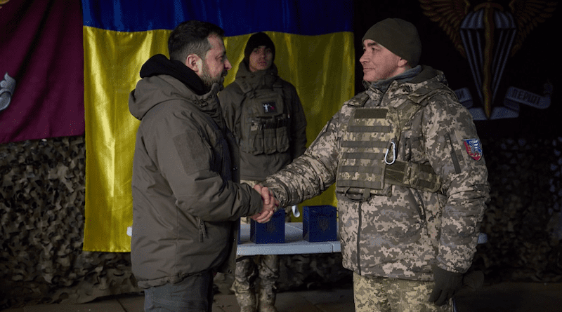 Ukraine President Volodymyr Zelenskyy visits troops in Donetsk region. Photo Credit: Ukrainian Presidential Press Office