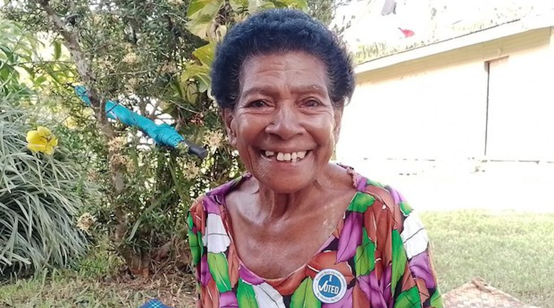 Luse Sogovono, 69, cast an early vote in Fiji’s general election in Nadogo Village, Dec. 5, 2022. Handout/Fijian Elections Office