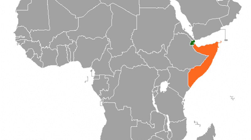 Locations of Djibouti (green) and Somalia. Credit: Wikipedia Commons