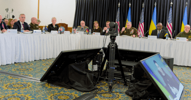 NATO Secretary General Jens Stoltenberg participating in a meeting of the US-led Ukraine Defence Contact Group in Ramstein, Germany. Photo Credit: NATO