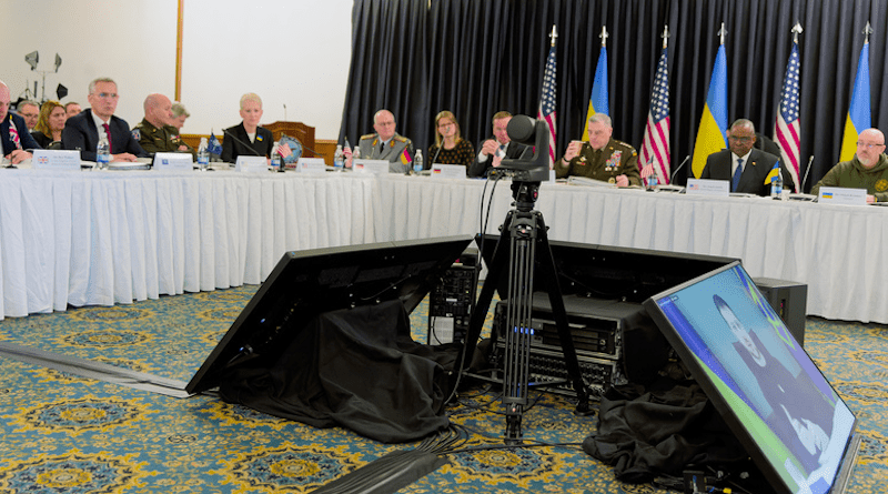 NATO Secretary General Jens Stoltenberg participating in a meeting of the US-led Ukraine Defence Contact Group in Ramstein, Germany. Photo Credit: NATO