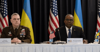 Secretary of Defense Lloyd J. Austin III and Army Gen. Mark A. Milley, chairman of the Joint Chiefs of Staff, attend the Ukraine Defense Contact Group meeting at Ramstein Air Base, Germany, Jan. 20, 2023. Photo Credit: Air Force Staff Sgt. Alexandra Longfellow