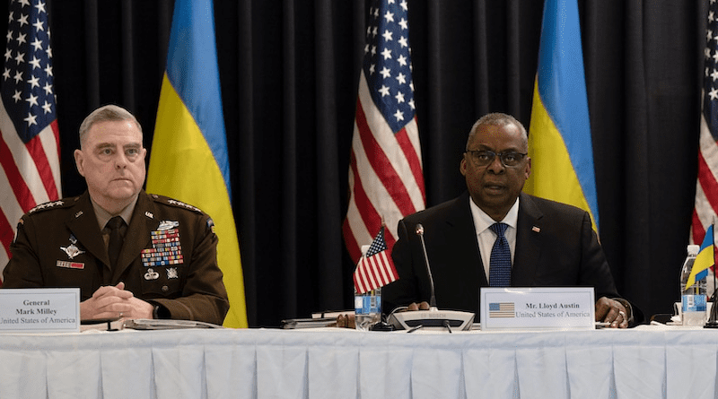 Secretary of Defense Lloyd J. Austin III and Army Gen. Mark A. Milley, chairman of the Joint Chiefs of Staff, attend the Ukraine Defense Contact Group meeting at Ramstein Air Base, Germany, Jan. 20, 2023. Photo Credit: Air Force Staff Sgt. Alexandra Longfellow