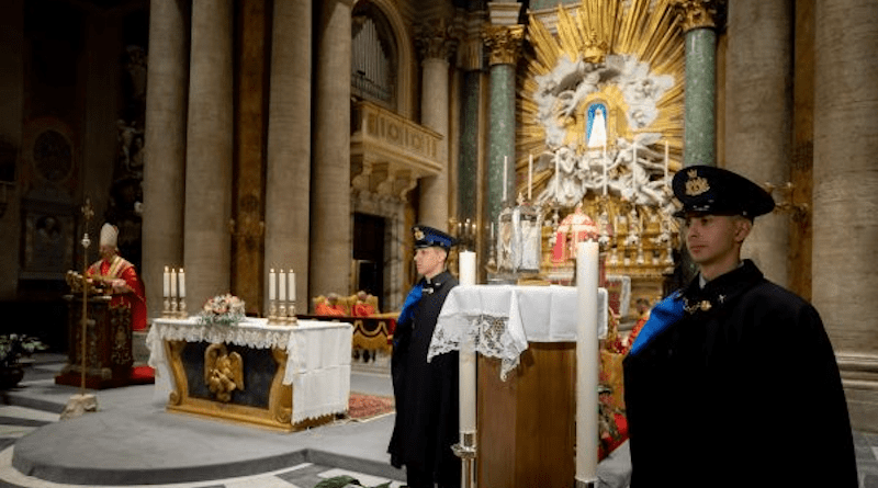 Cardinal Dominique Mamberti presides at a ceremony and Mass at the Church of San Salvatore in Lauro, Rome, where a relic of Blessed Rosario Livatino was displayed Jan. 20, 2023. Daniel Ibañez/CNA