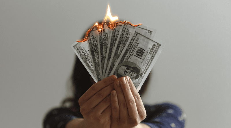 Money Cash Burning Burning Cash Dollar Bills Inflation