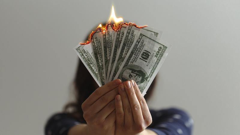 Money Cash Burning Burning Cash Dollar Bills Inflation