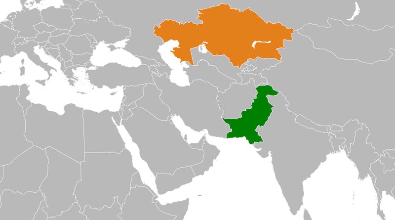 Locations of Pakistan (green) and Kazakhstan. Credit: Wikipedia Commons