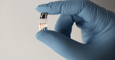 Flexible copper sensor made cheaply from ordinary materials: conductive copper adhesive tape, sheet of transparency film, paper label, nail varnish, circuit fabrication solution, and acetone CREDIT: Anderson M. de Campos