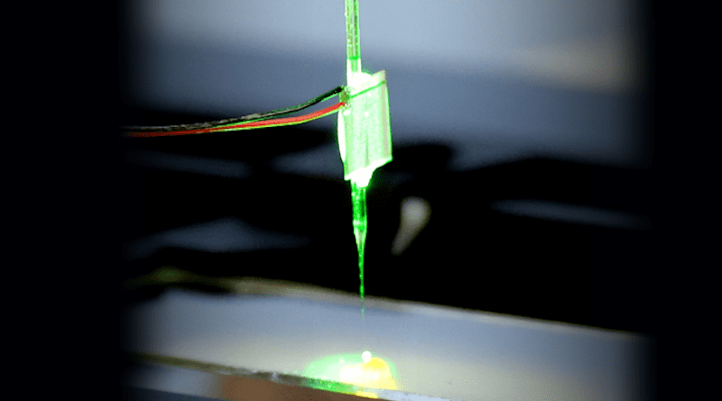 Using a glass needle made to oscillate with the assistance of ultrasound, liquids can be manipulated and particles can be trapped. CREDIT: ETH Zurich