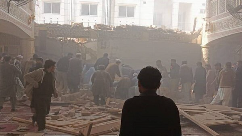 Aftermath of suicide bombing at a crowded mosque in Pakistan's Peshawar. Photo Credit: Mehr News Agency