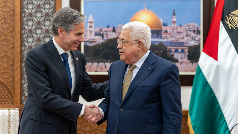 Secretary of State Antony J. Blinken meets with Palestinian Authority President Mahmoud Abbas and Prime Minister Mohammad Shtayyeh in Ramallah on January 31, 2023. [State Department photo by Ron Przysucha/ Public Domain]