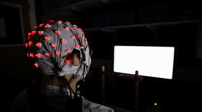 The brainwaves experiment set-up in the Adaptive Brain Lab, led by Prof Zoe Kourtzi, in the University of Cambridge’s Department of Psychology. CREDIT: University of Cambridge