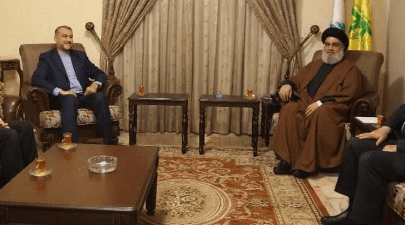 Iranian Foreign Minister Hossein Amirabdollahian with Hezbollah's Secretary General Seyed Hassan Nasrallah. Photo Credit: Tasnim News Agency