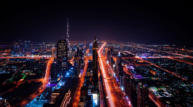 Dubai Skyscraper City Lights Skyline Aerial View