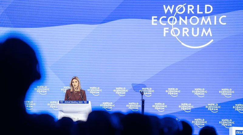Olena Zelenska, First Lady of Ukraine, at the Annual Meeting 2023 at Davos. Photo Credit: World Economic Forum / Boris Bal