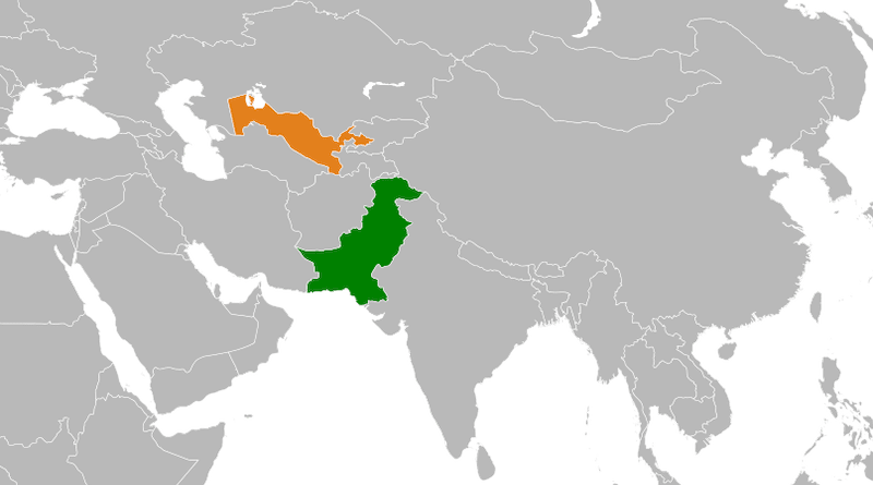 Locations of Pakistan (green) and Uzbekistan. Credit: Wikipedia Commons
