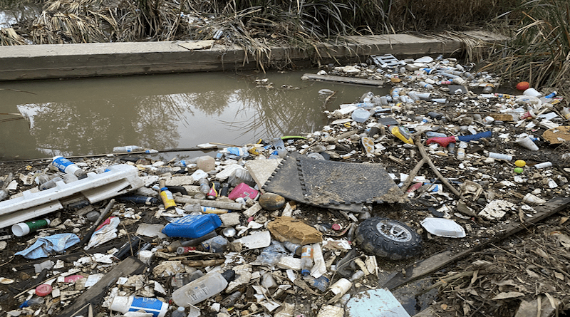 Plastic waste in a creek bed at Fairmount Park in Riverside, Calif. David Danelski/UCR CREDIT: Photo by David Danelski/UCR
