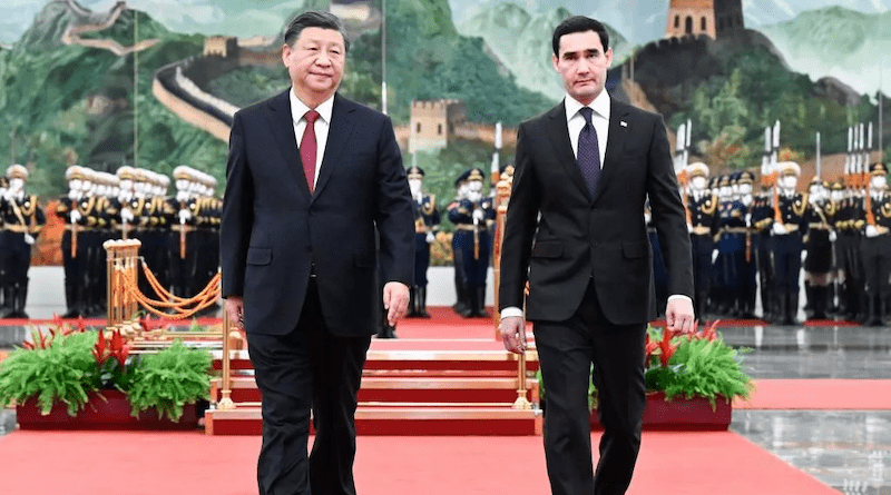 China's President Xi Jinping with Turkmenistan's President Serdar Berdymukhamedov. Photo Credit: Chinese government handout, photo cropped