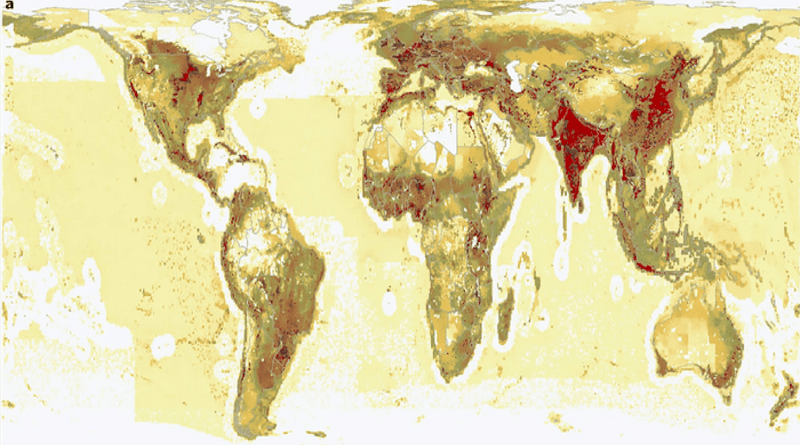 From beige (least) to red (most), the map shows the overall impact of food production on the environment. India and China exert the greatest pressure on the environment. The coastal areas of northern Germany, the Netherlands, Belgium and northern France have the greatest environmental impact in northern Europe. CREDIT Halpern, B.S., Frazier, M., Verstaen, J. et al. The environmental footprint of global food production. Nat Sustain (2022). https://doi.org/10.1038/s41893-022-00965-x