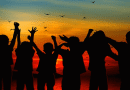 Hope Peace Children Silhouette Cheers Positive Outlook
